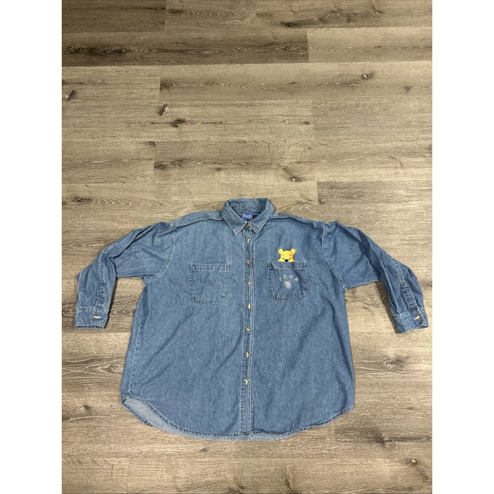 VTG 90s Disney Jerry Leigh Winnie The Pooh Denim Shirt Womens Plus Size 24 Blue